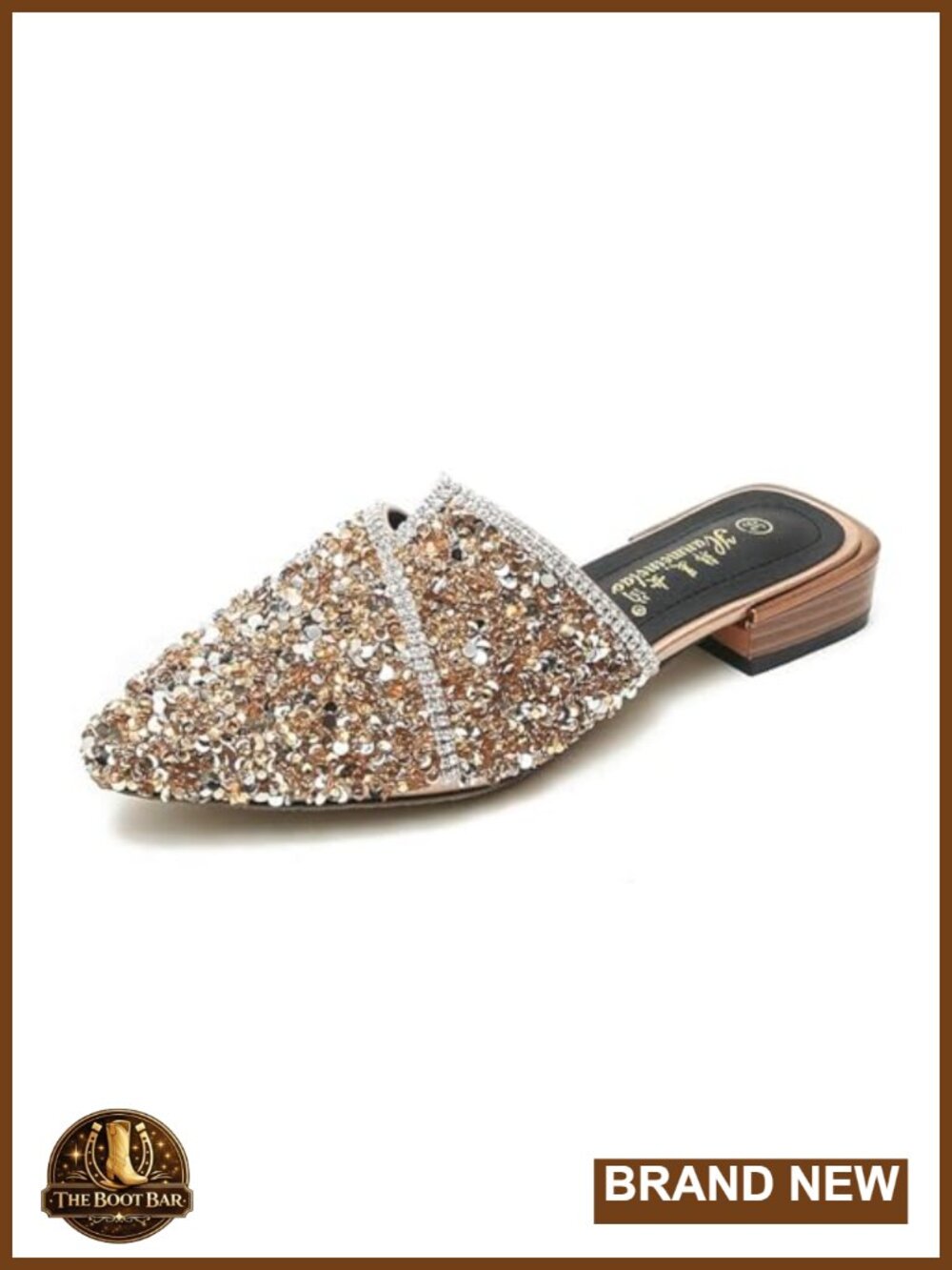 Womens Pointed Toe Mules Flats Memory Foam Insole Rhinestone Rivet Slip On